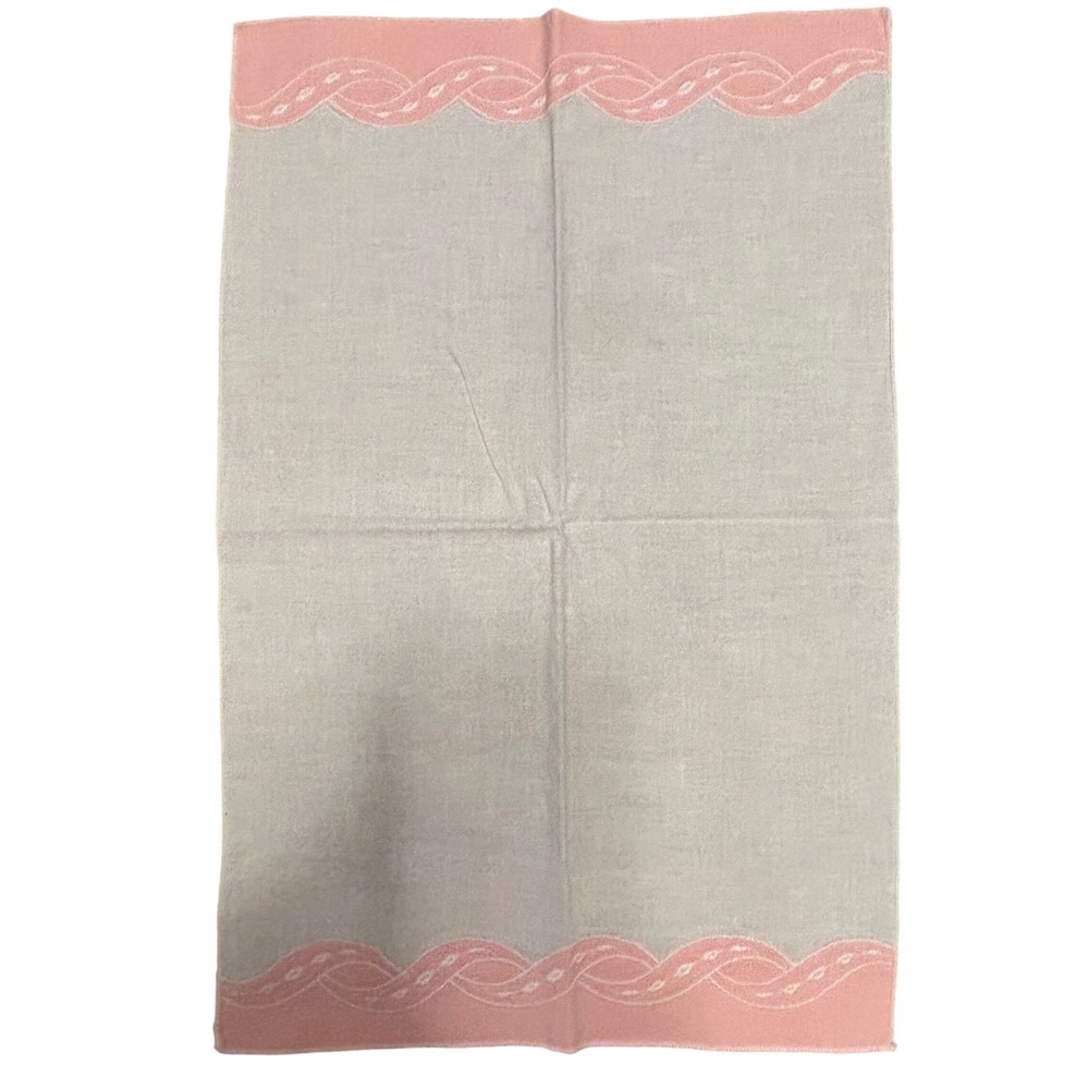 Vintage White Pink Scalloped Embroidered Linen Guest Towels Set of 4 MCM